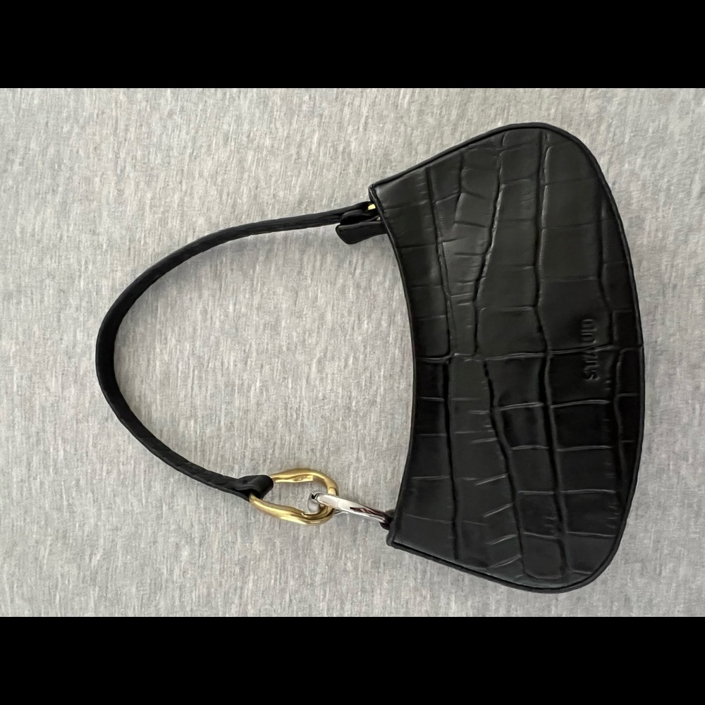 Staud Black Faux Croc Ollie Bag